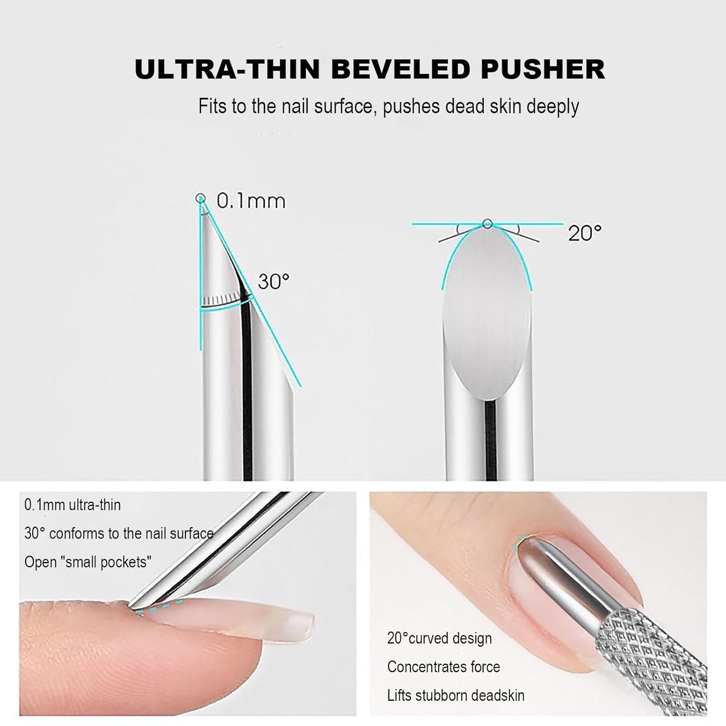 Pre-treatment Cuticle Pusher, Russian Prep Nail Pushers, Dual Ended Cuticle Remover with 100/180 Grit Sandpaper Sheets, Nail Care for Manicure Pedicure Nail Art