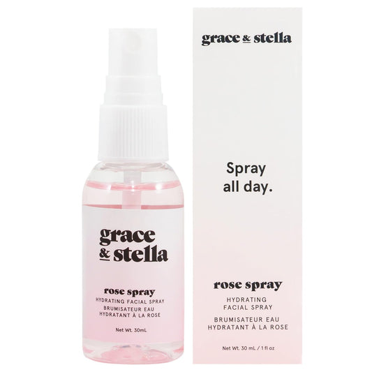 grace & stella Award Winning Rose Water Spray for Face with Glycerin & Aloe Vera - Travel Size (30ml) - Rosewater Face Mist for All Skin Types - Hydrating, Calming, Rejuvenating Facial Toner - Vegan
