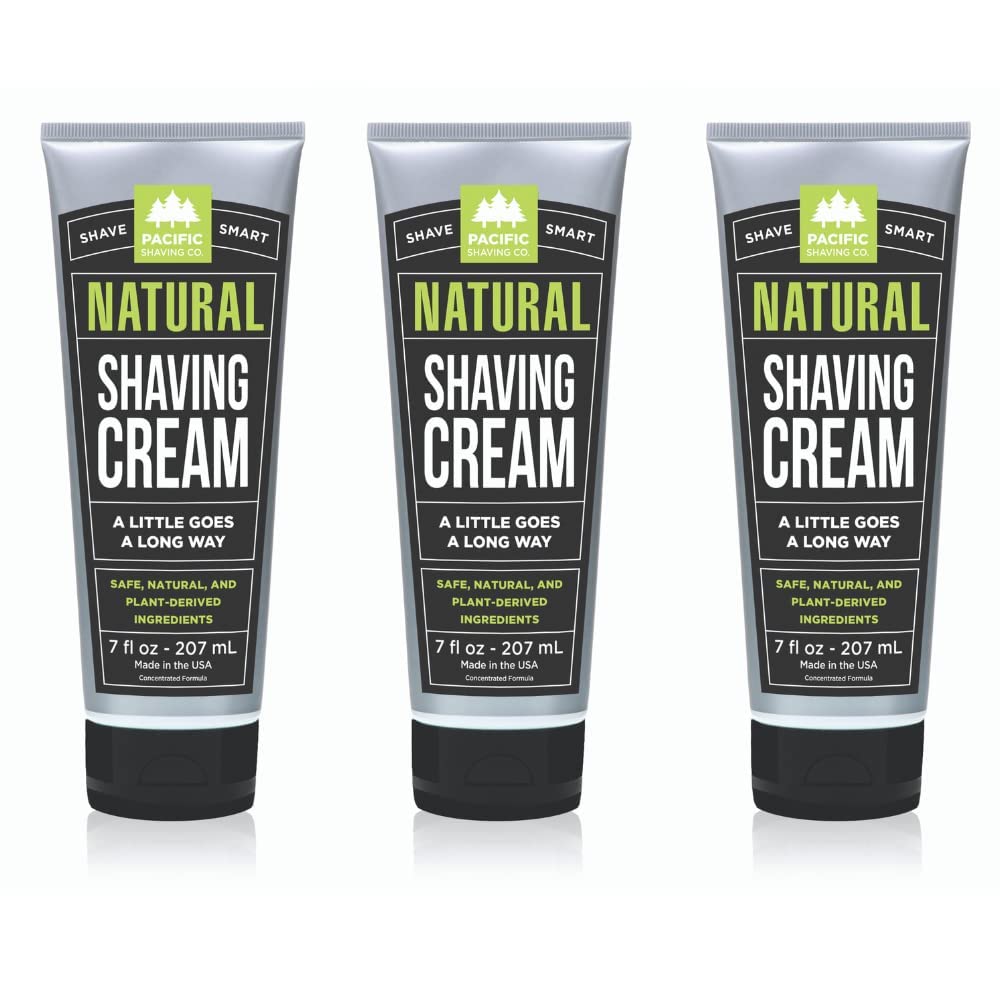 Pacific Shaving Company Natural Shaving Cream - Shea Butter + Vitamin E Shave Cream for Hydrated Sensitive Skin - Clean Formula for a Smooth, Anti-Redness + Irritation-Free Shave Cream (7 Oz, 3 Pack)