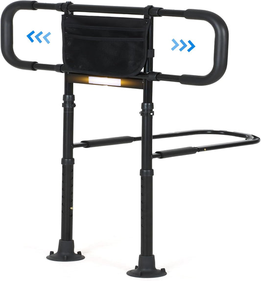 Bed Rails for Elderly Adults Safety - Elderly Assistance Products, Bedrails for Rlderly Adults Grab Bar Bed Handrails, Bed Rail with Pocket, Motion Sensor Light Fits King, Queen, Full, Twin (Black)