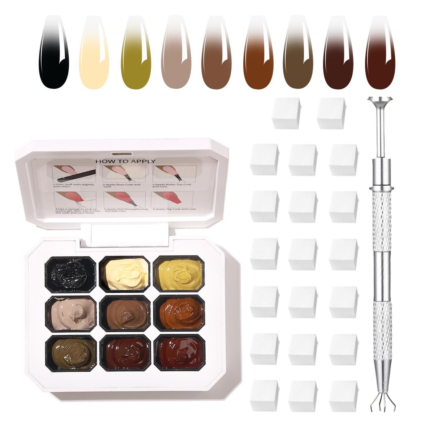 Ombre Gel Nail Polish Nail Sponges for Ombre 9 Series Colorful Blush Effect Gradient Painting Gel for Ombre Nails Multistyle French Manicure Nail Art DIY Home (A15, 1)