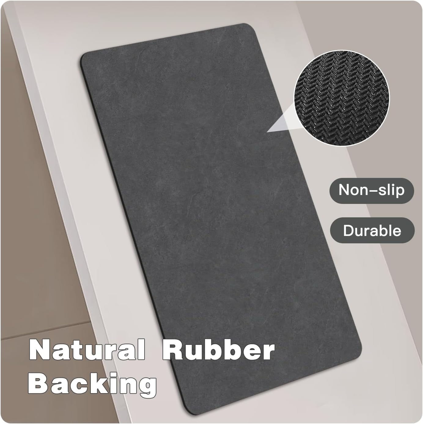Bath Mat, Bathroom Rugs Non Slip Washable Thin Absorbent Quick Dry Bath Mat Fits Under Door Bathroom Floor Mat Perfect for Bath, Shower, or Sink 16"x24" Dark Grey