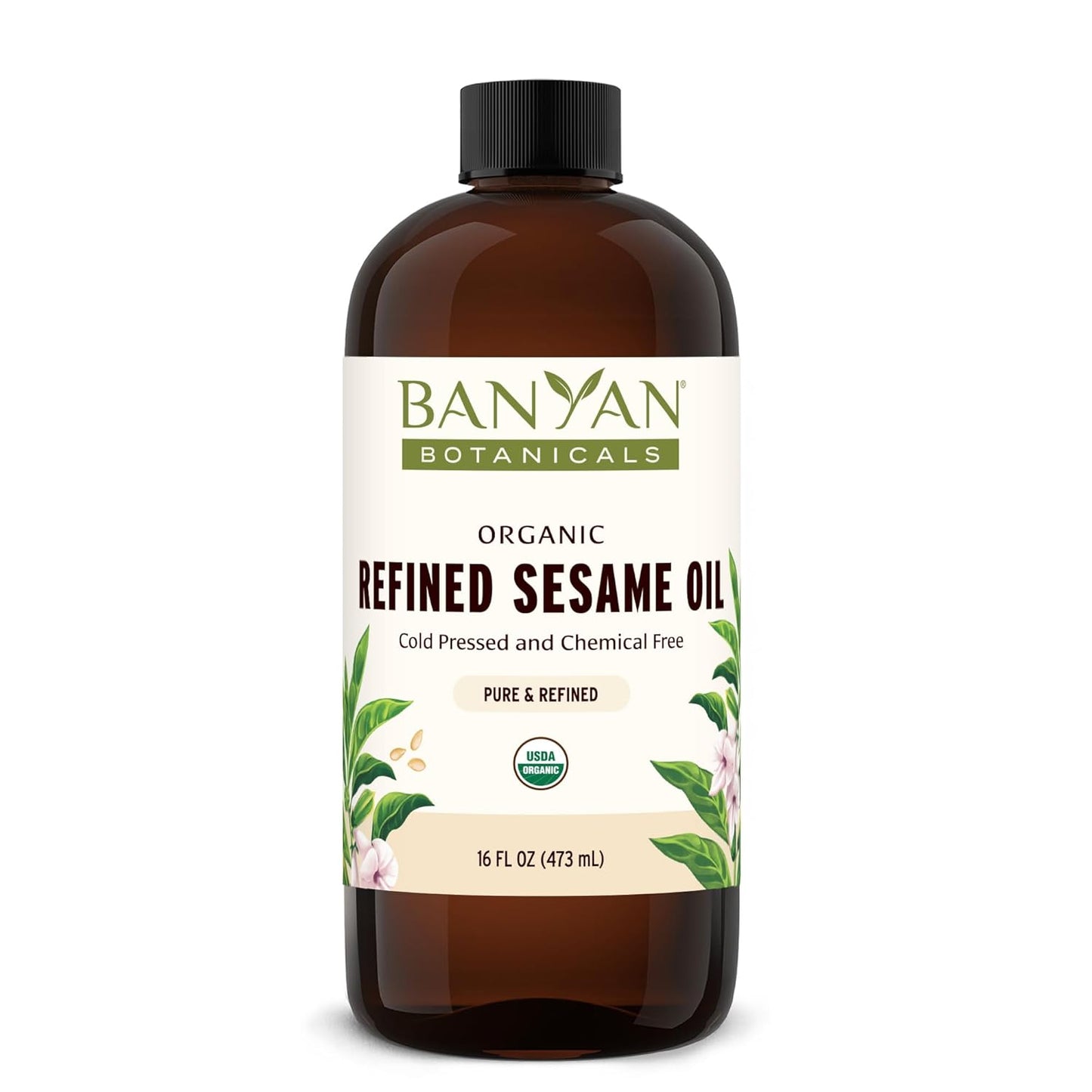 Banyan Botanicals Sesame Oil – Organic & Refined Sesame Oil for Skin, Body, Hair & More – Multiple Sizes – 16 oz – Non GMO Sustainably Sourced Vegan
