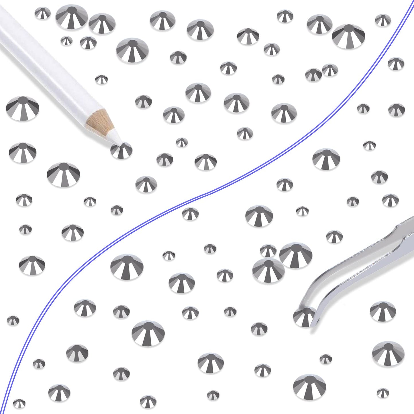 LPBeads 6000 Pieces Jet Hematite Non Hotfix Rhinestones 6 Sizes Round Crystal Glass Flat Back Rhinestones with Tweezers and Picking Pen for Nail Art Crafts Clothes Bags DIY