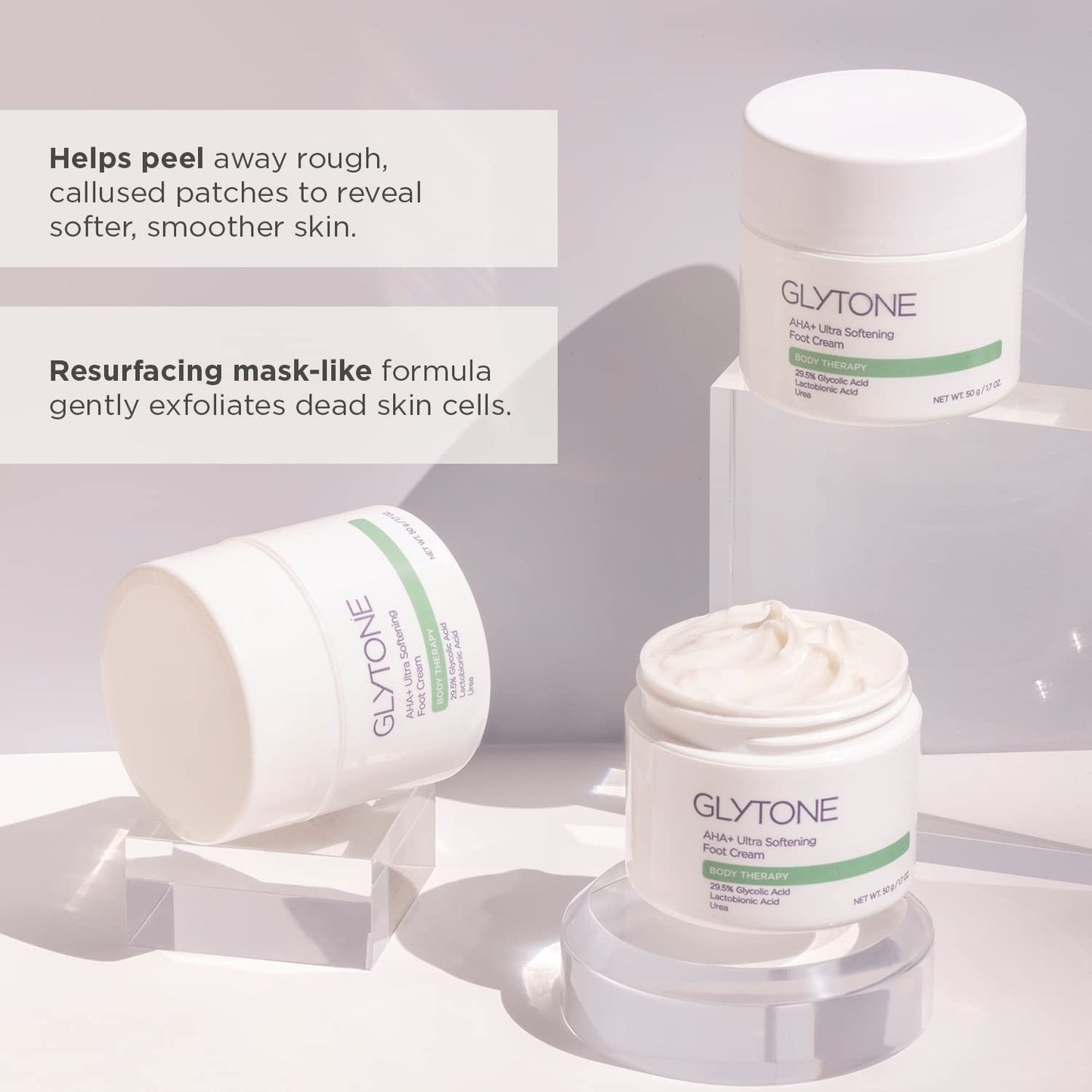 GLYTONE AHA+ Foot Cream for Dry Cracked Heels & Feet | Exfoliate, Hydrate & Retexturize Dry, Rough Foot with Exfoliating 29.5% Glycolic Acid, Moisturizing Lactobionic Acid & Urea - 1.7 Oz