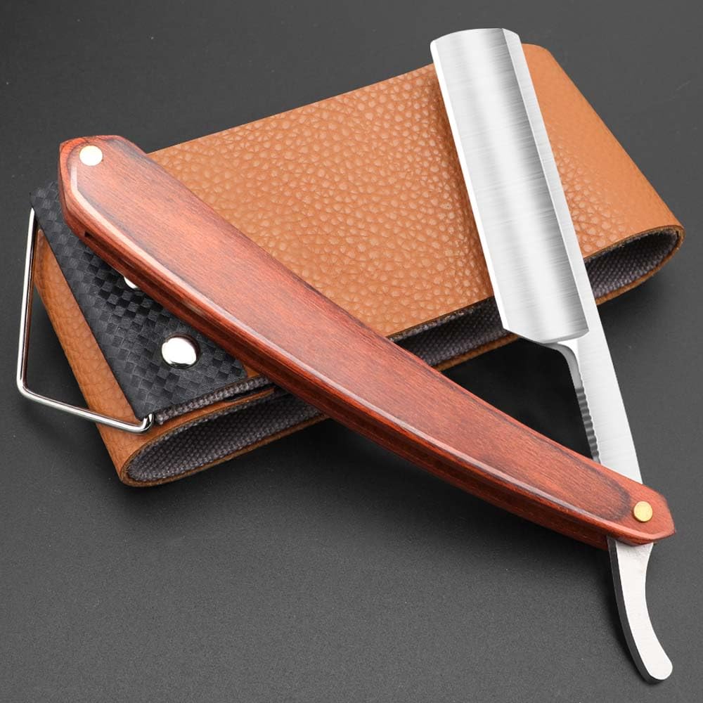 Premium Stainless Steel Shaver Razor with Shaving Strop for Men，Professional Straight Edge Barber Razor,Straight razors for men, Home & Salon Grooming Using (NO.191)