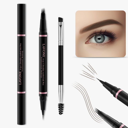 Eyebrow Pencil,2-in-1 Waterproof Eyebrow Pen with 4 Tip Brow Pen and Ultra-Precise Brow Pencil,with Dual-ended Eyebrow Brush,Eyebrow Makeup for Natural Looking Eyebrows-Dark Brunette