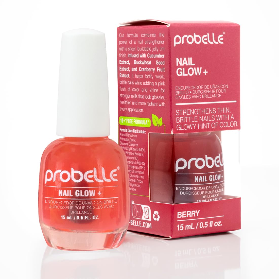 Probelle Nail Glow + Nail Strengthener and Hardener with Sheer Jelly Tint, Hard To Resist Ultra Glowy Nail Shine, Tinted Nails Strengthening Blush for Brittle, Thin, Damaged Nails 0.5 oz (Berry)