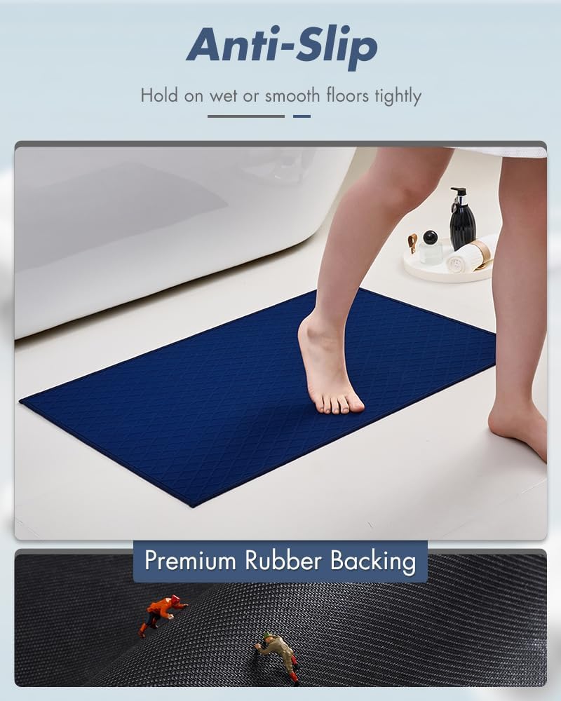 AMOAMI Ultra Thin Bathroom Rugs, Rubber Backed Bath Mats for Bathroom Non Slip, Absorbent Bathroom Mat for Floor, Shower, Sink(16"x24", Blue) Visit The Store