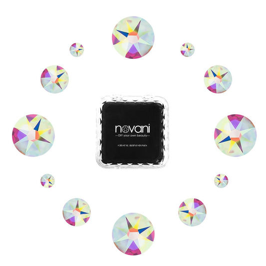 Novani Crystal AB Rhinestones Flat Back Round Rhinestone Style 2088 Sparkly Crystal Gemstones for Nail Art and Crafting,Mix Size(SS6-SS40)
