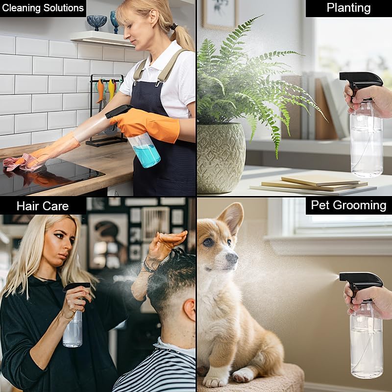 Spray Bottles Plastic Spray Bottle for Hair Mist/Stream Heavy Duty Empty Spray Bottles for Cleaning Solutions, Plants, Cooking (12oz-Blackclear+nozzle)