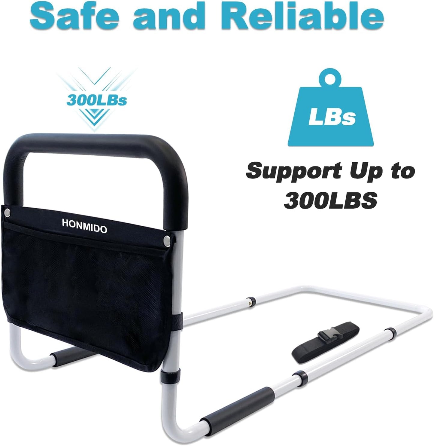 Bed Rails for Elderly Adults Safety Height Adjustable Bed Assist Rail for Seniors Bedside Fall Prevent Grab Bar with Storage Pocket Fits King Queen Full Twin Bed (Grey)