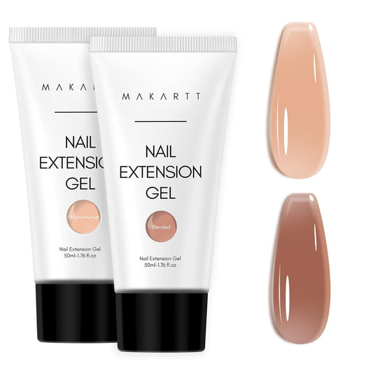 Makartt Poly Nail Gel Kit, 2PCs 50ML Light Nude & Dark Almond Colors, Large Capacity Poly Nail Gel Set, Strong Builder for Extension, Strengthener, 3D Diy Hard Gels Manicures Home Salon