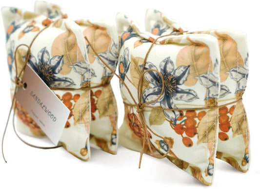 AUCUDA 4 Packs Sandalwood Scented Sachet Bags for Drawers and Closets, Potpourri Packets for Women Clothes, Handcraft Wedding Fragrance Mesh Pillow Summer, Bedroom Indoor Organza Fresheners Dried.