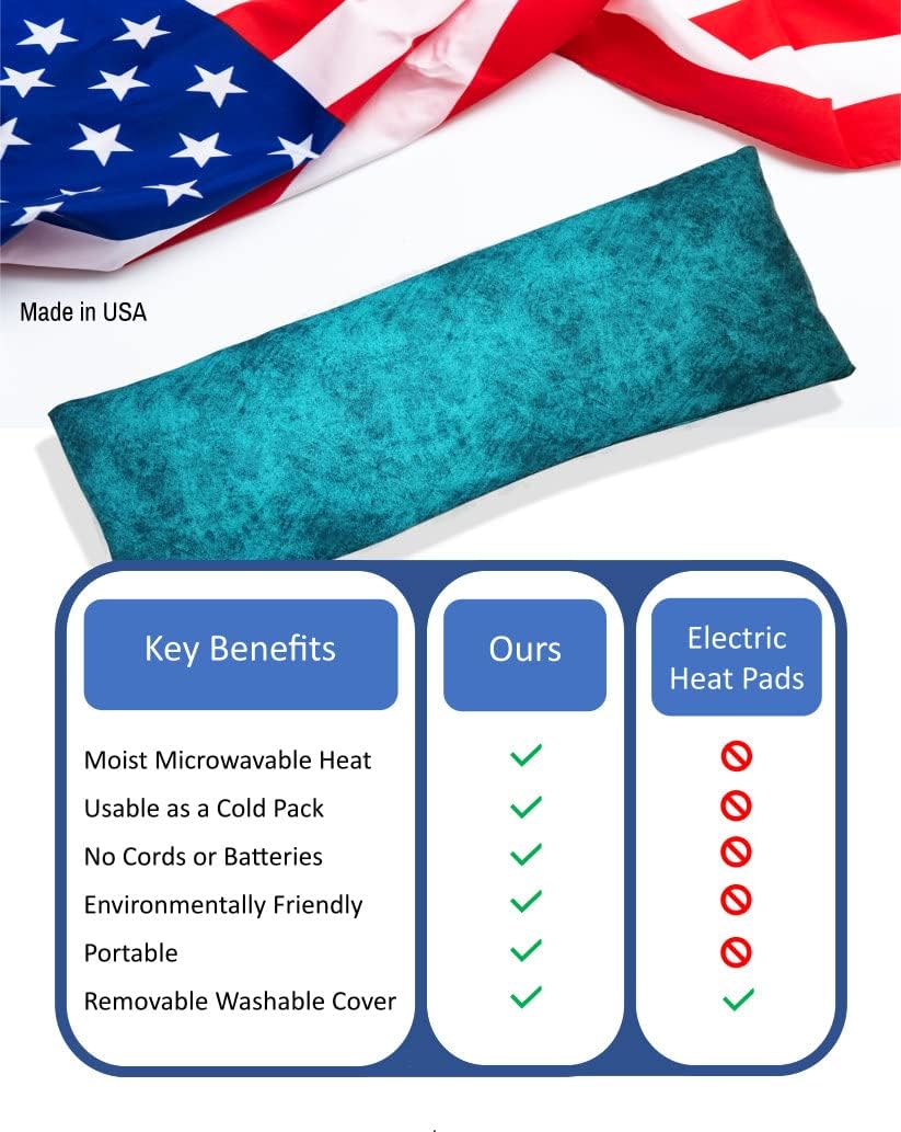 Microwavable Corn Filled Heating Pad and Cold Pack/Washable 100% Cotton Cover (Etched - Dark Jade, 5.25in W x 17.25in L)
