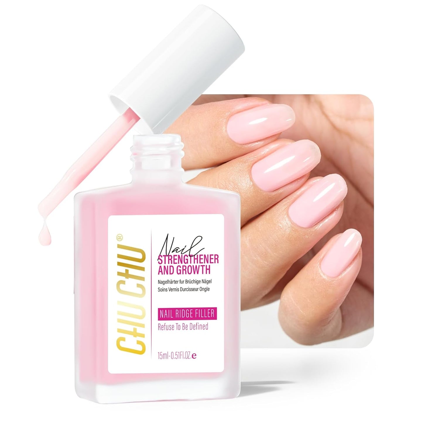 Nail Repair for Women: 8 in 1 Pink Nail Hardener Extra Strong and Growth - 15ML Natural Nail Polish Hardener Ridge Filler Strengthener for Weak and Damaged Nails 15ml