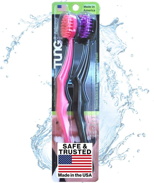 TUNG Brush Tongue Cleaner, Plastic TUNG Scraper, Tongue Cleaning to Fight Bad Breath, Halitosis Defense, USA Made, 2-Pack