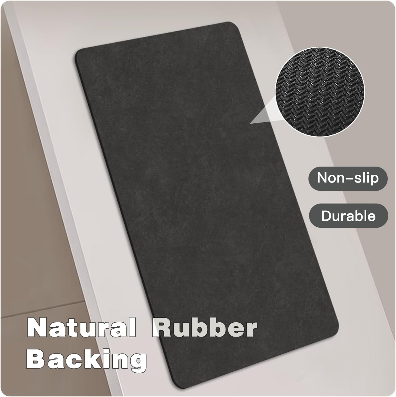 Black Bath Mat, Bathroom Rugs Non Slip Washable Thin Absorbent Quick Dry Bath Mat Fits Under Door Bathroom Floor Mat Perfect for Bath, Shower, or Sink 24"x36" Black