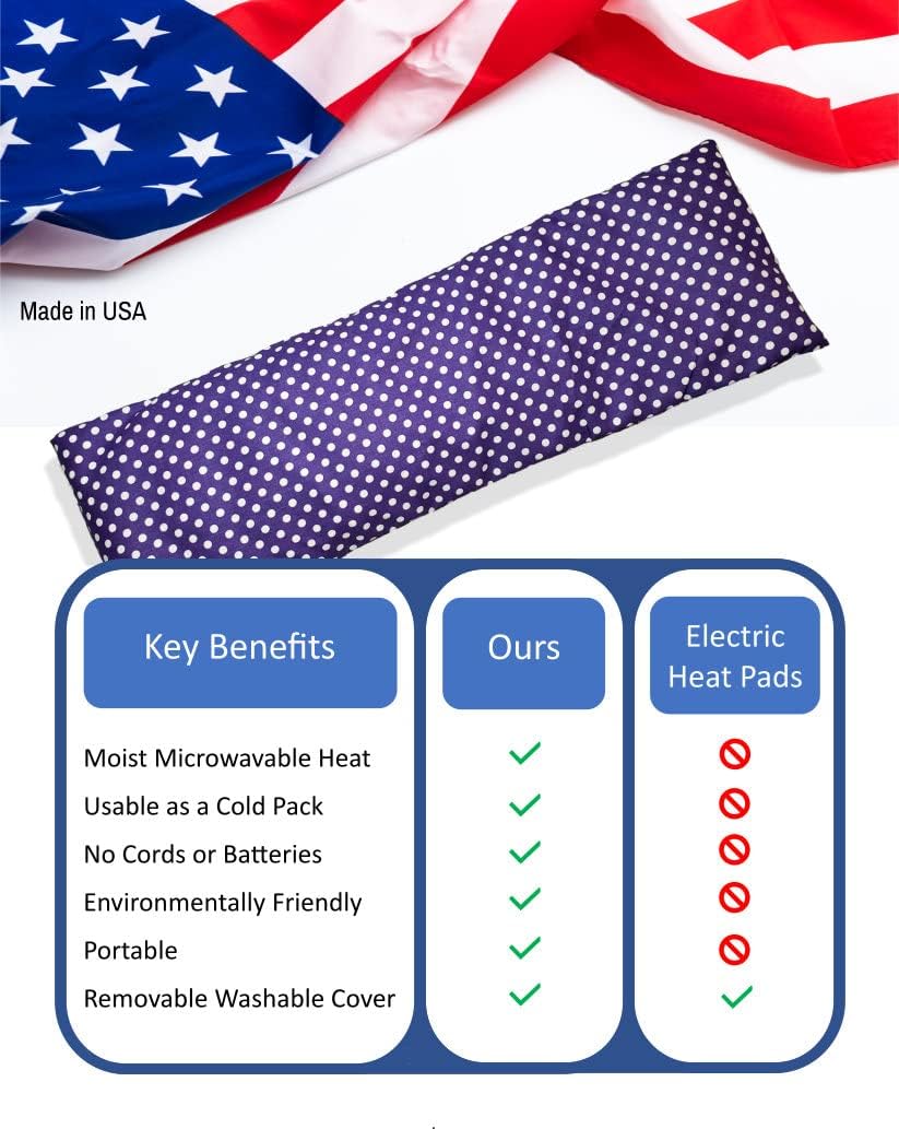 Microwavable Corn Filled Heating Pad and Cold Pack/Washable 100% Cotton Cover (Polka Dot - Purple, 5.25in W x 17.25in L)