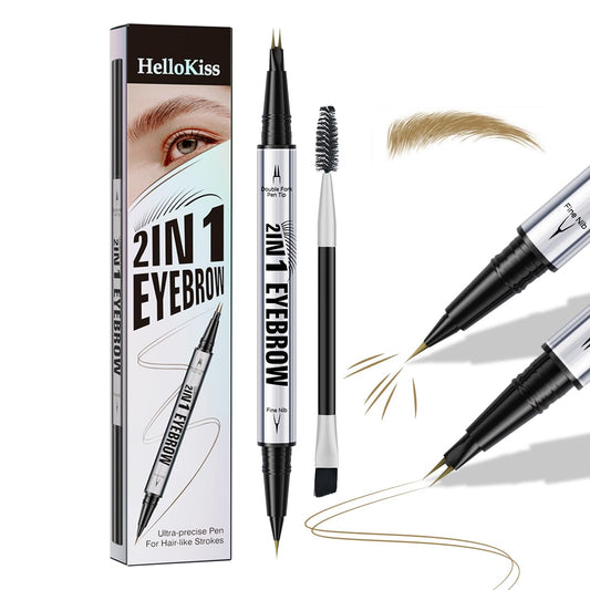 Eyebrow Pencils for Women - Microblading Eyebrow Pencil 2-In-1 Dual-Ended Eyebrow Pen with Precise 2-Fork-Tip & Brush-Tip Waterproof Eyebrow Pencil for Hair-Like Brows, Last All-Day, Light Brown
