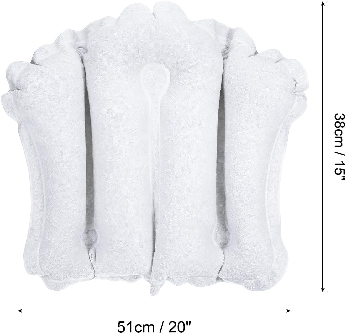 PATIKIL Inflatable Bath Pillow with Suction Cups, Terry Cloth Covered Shell Shape Bath Pillow Neck Support for Bathtub Hot Tub, White