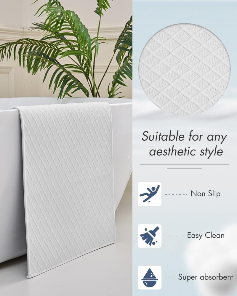 AMOAMI Ultra Thin Bathroom Rugs, Rubber Backed Bath Mats for Bathroom Non Slip, Absorbent Bathroom Mat for Floor, Shower, Sink(16"x24", White)