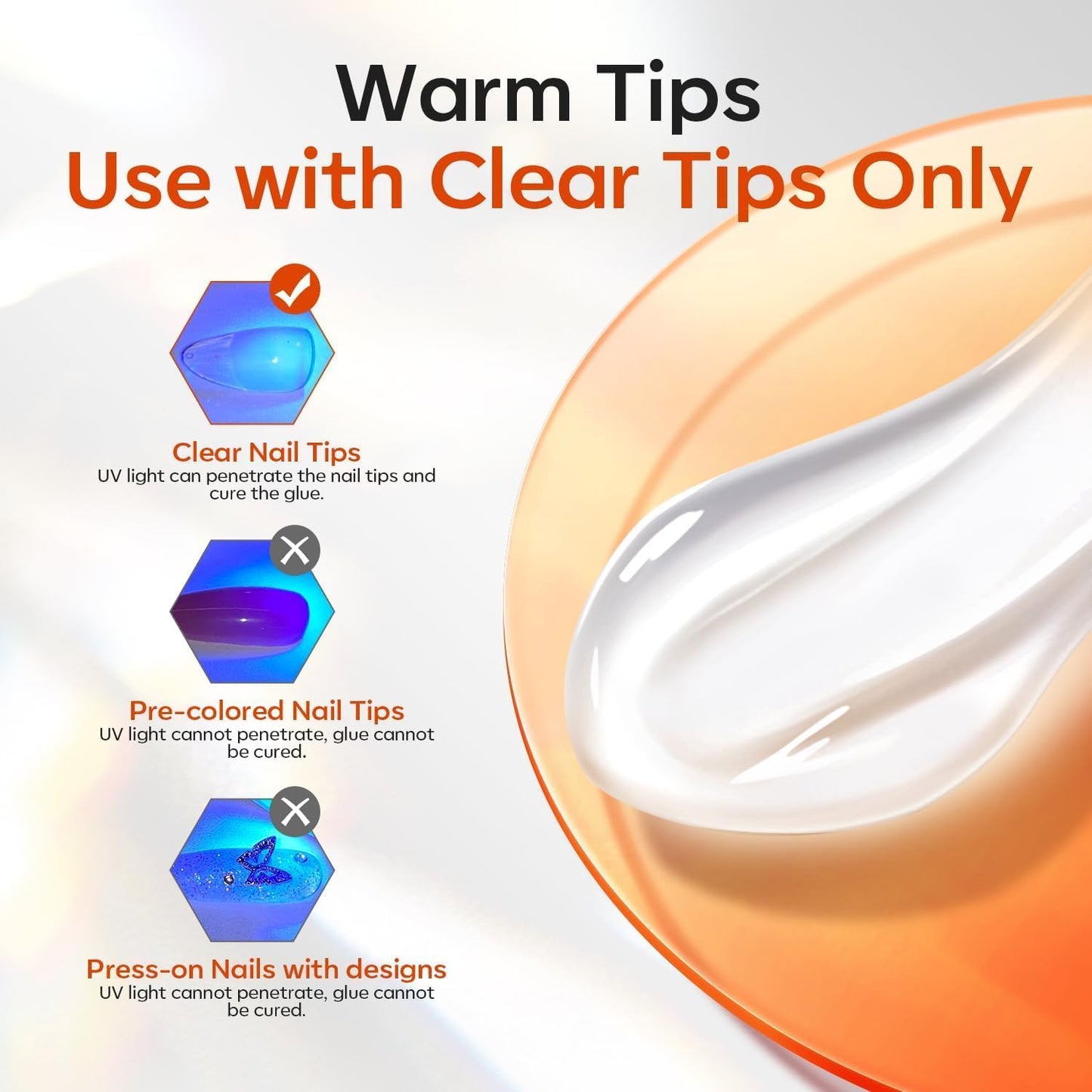 modelones Solid Nail Glue Gel, 30g Glue Gel on Nails for Clear Tips Super Strong Adhesive for Acrylic Extensions Press On Fake Tips U V Curing Needed Professional Adhesive