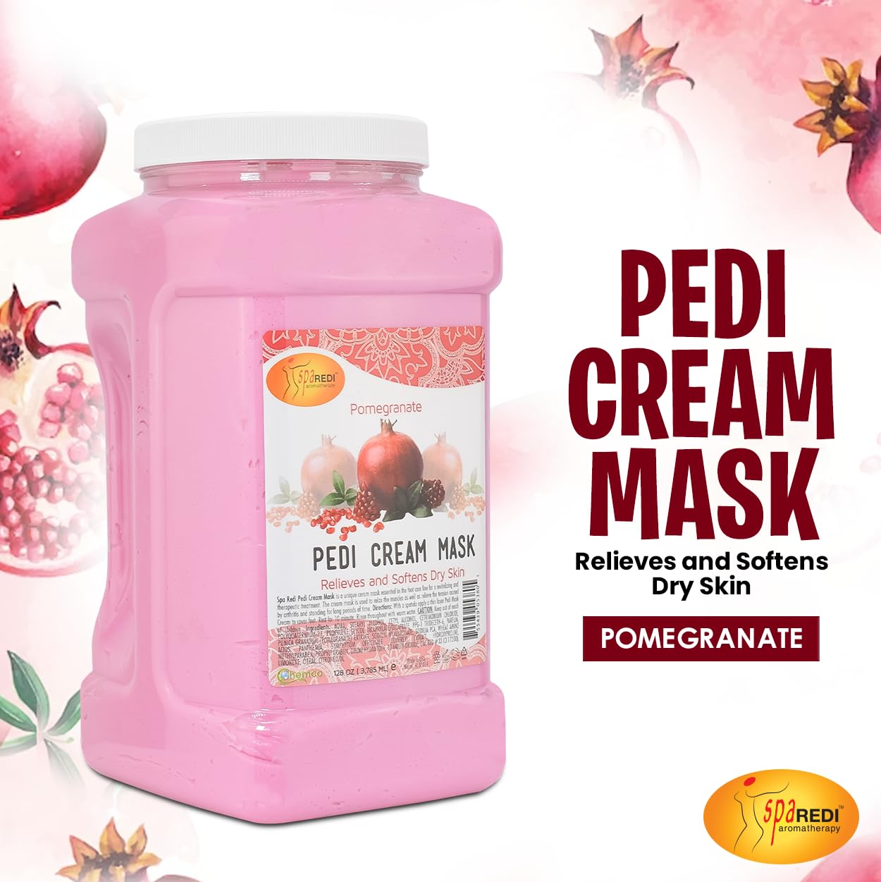 SPA REDI - Body and Foot Cream Mask, Pomegranate, 128 Oz - Pedicure Massage for Tired Feet and Body, Hydrating, Fresh Skin - Infused with Hyaluronic Acid, Amino Acids, Panthenol, Comfrey Extract