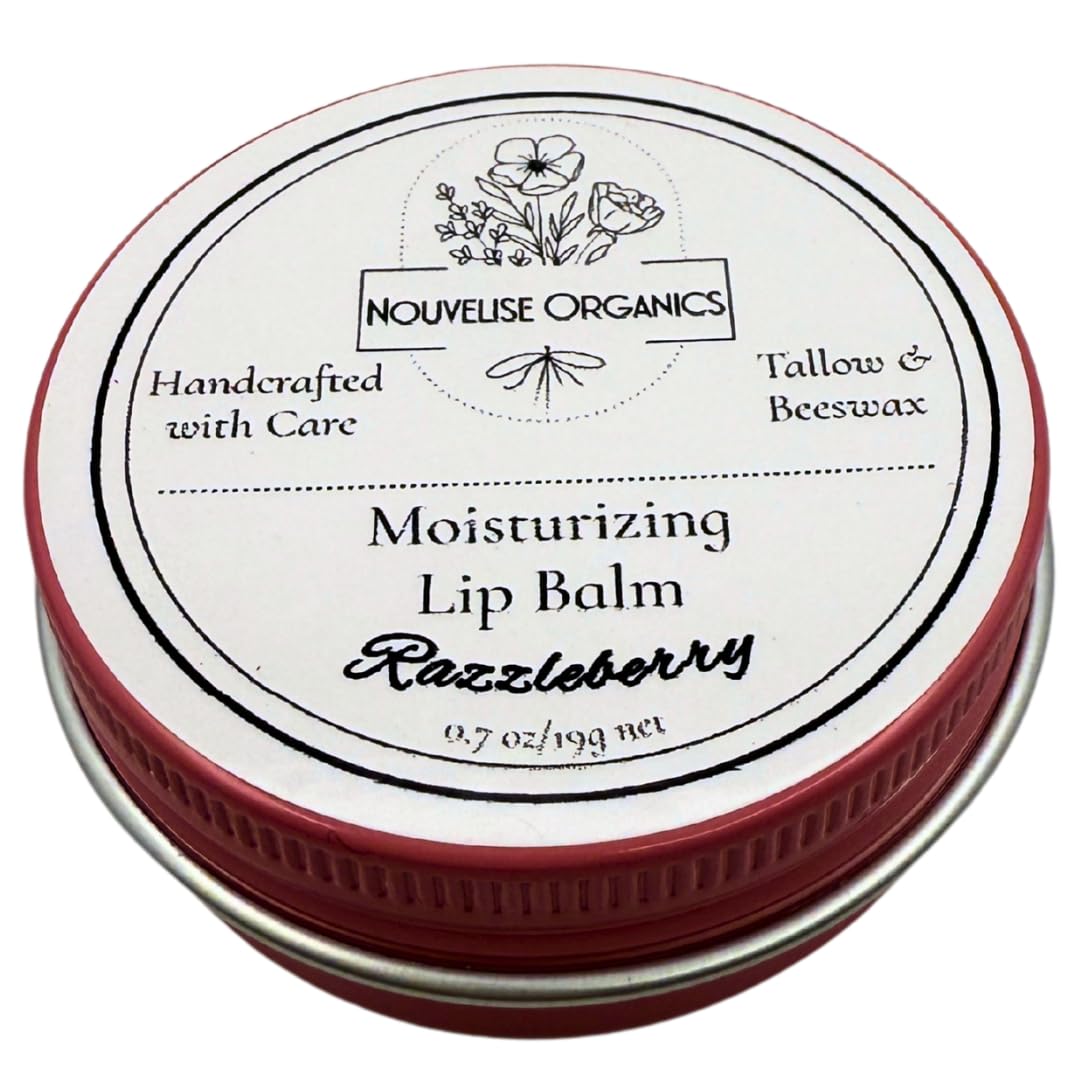 Tallow Lip Balm | 100% Organic Tallow, Organic Beeswax, Jojoba, and Shea Butter | Moisturizing Lip Care for Dry, Chapped Lips | Handcrafted in USA - Razzleberry