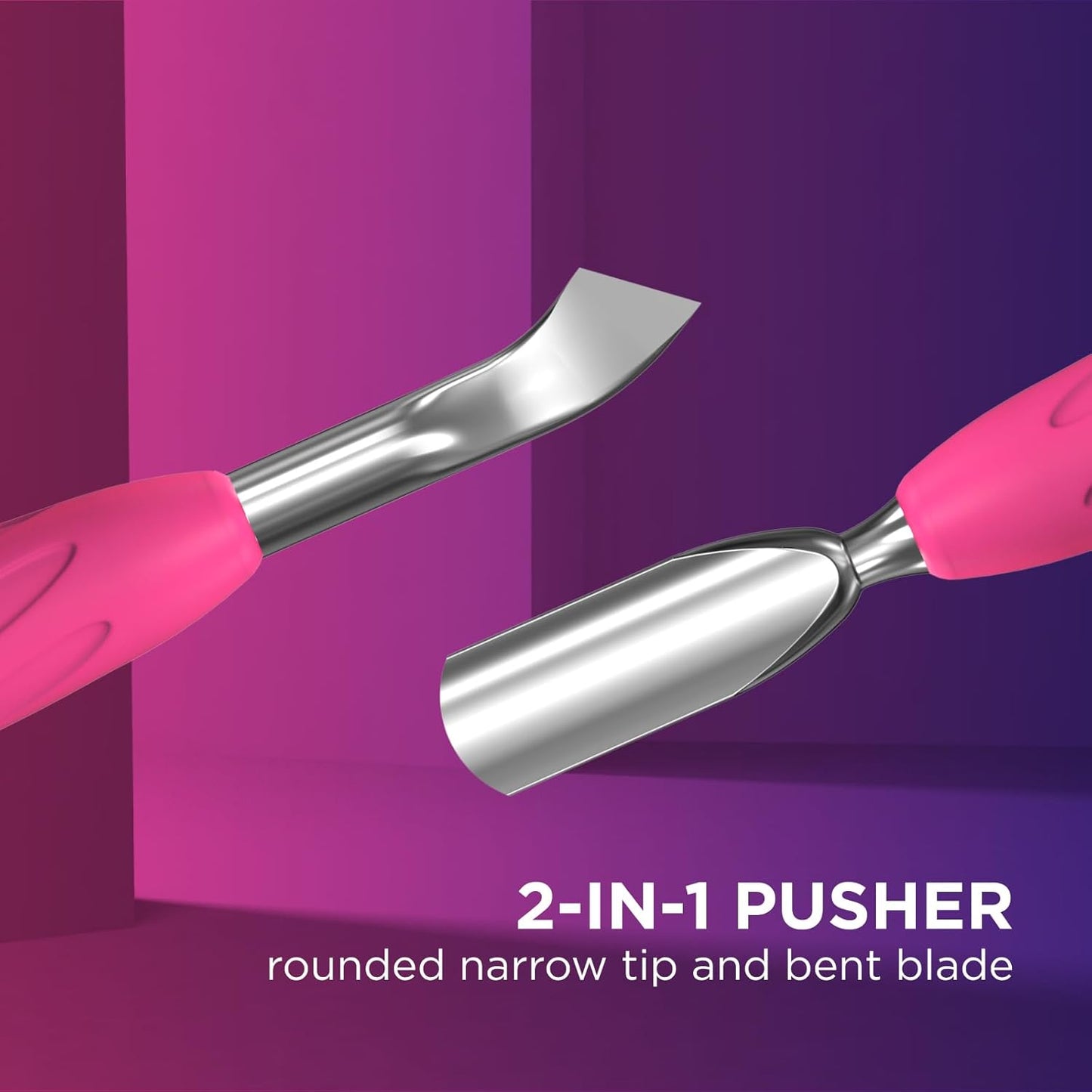 Staleks Manicure pusher Gummy with silicone handle UNIQ 10 TYPE 4.2 – Stainless Steel – Professional Cuticle Tool (rounded narrow pusher and bent blade)