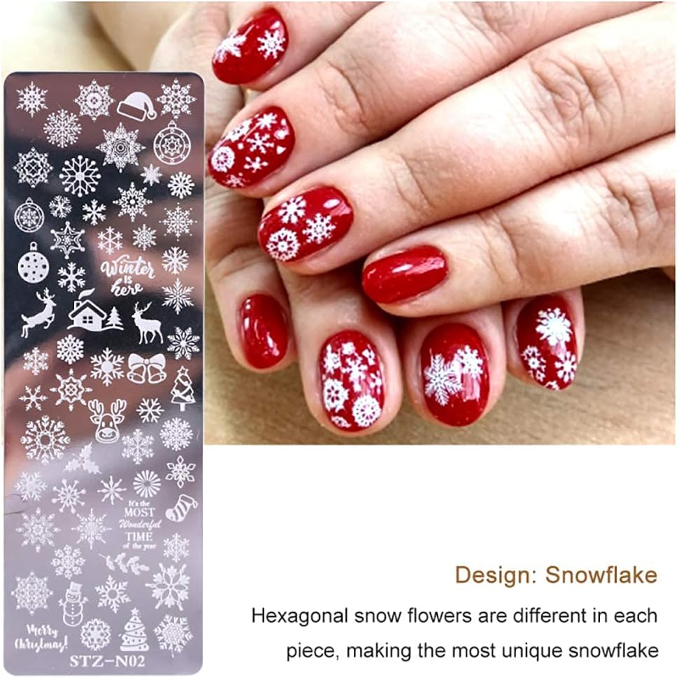 WOKOTO 6Pcs Nail Polish Stamping Plates Kit Flower Butterfly Rose Snowflake Image Templates Stamping Plates for Christmas Manicure DIY Tools