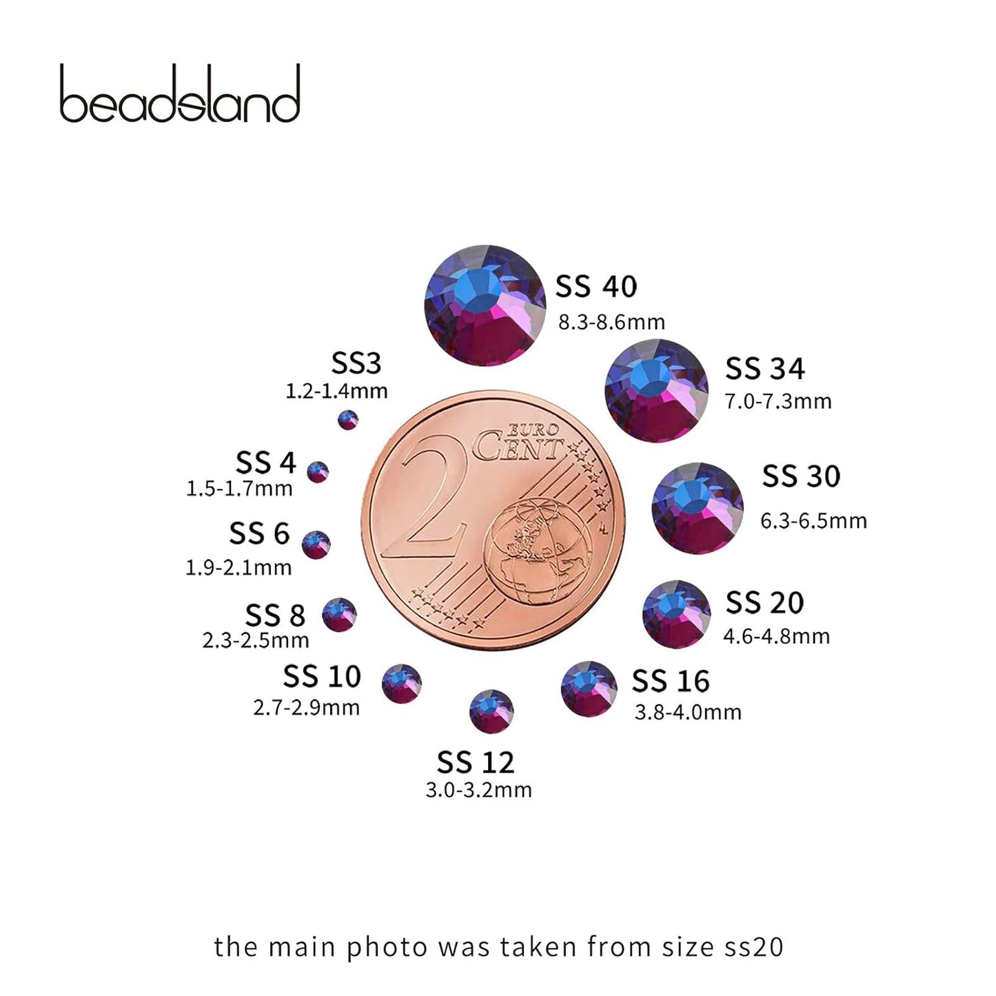 beadsland Flat Back Crystal Rhinestones Round Gems, Blue Volcano (1.3-1.4mm) SS3/1440pcs