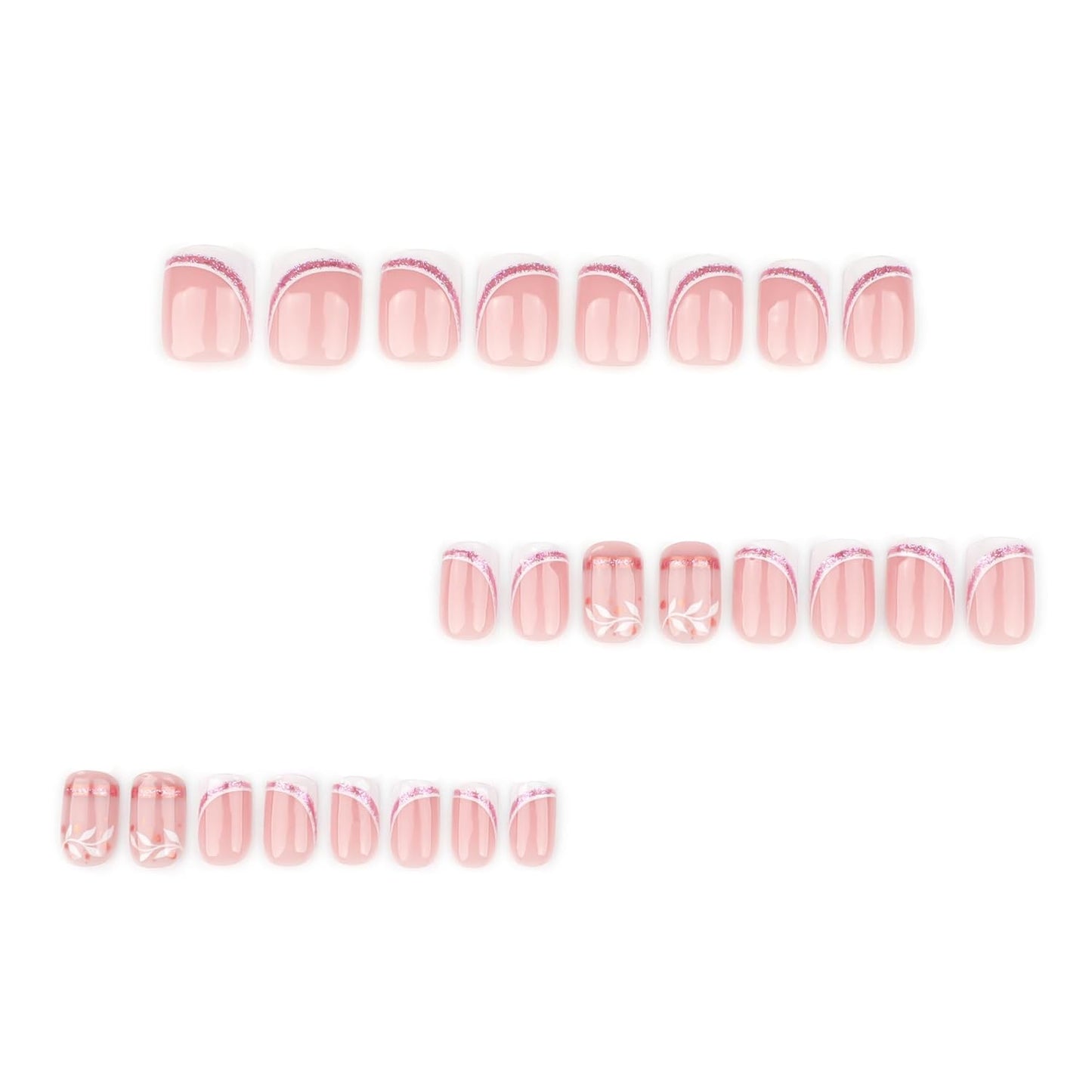 French Press On Nails Short Square, Nude Fake Nails with White French Tip and Minimalist Purple and Gold Line Design, Glossy Gel Finish Acrylic Nails, Natural Reusable Glue On Nails Kit for Women