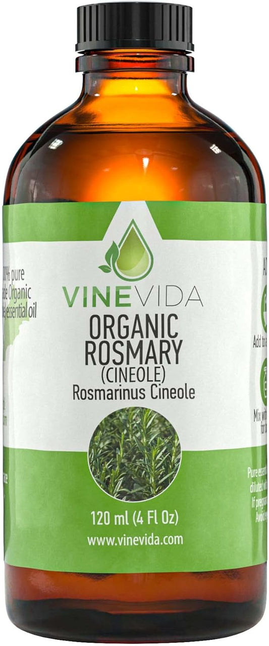 VINEVIDA Organic Rosemary Essential Oil 4 oz - Undiluted Candle Oil Scent for DIY Candlemaking - Bulk Essential Oil for Soap Making