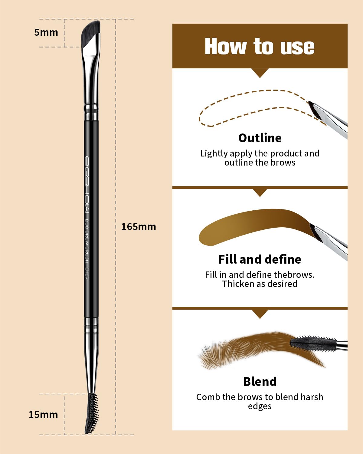 EIGSHOW Dual-Ended Precision Eyebrow Brush and Comb for Eyeliner Lining, Sculpting Brows, Professional Eye Makeup Tools (D109)