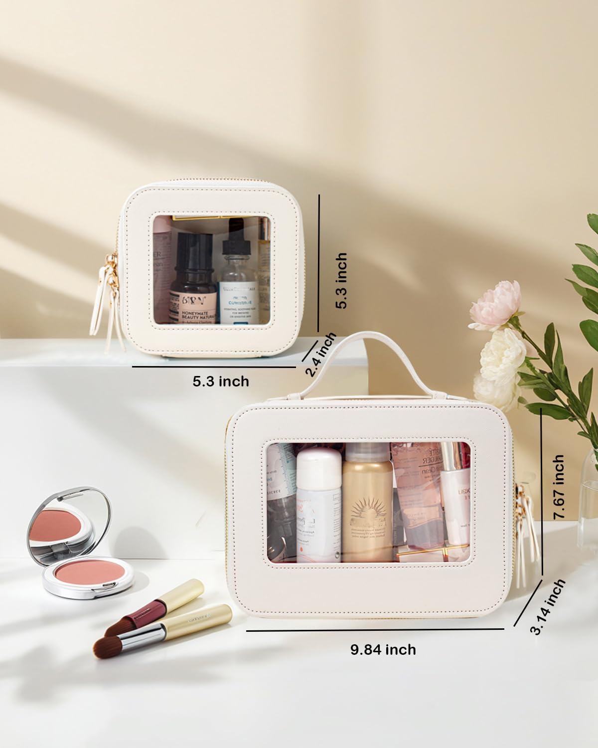 Travel Clear Makeup Bag Set, TSA Approved Cosmetic Bag Case with Zipper Portable Makeup Pouch Toiletry Bag Women Traveling Cosmetic Organizer Storage Bag Car Organizer Car Essentials for Women