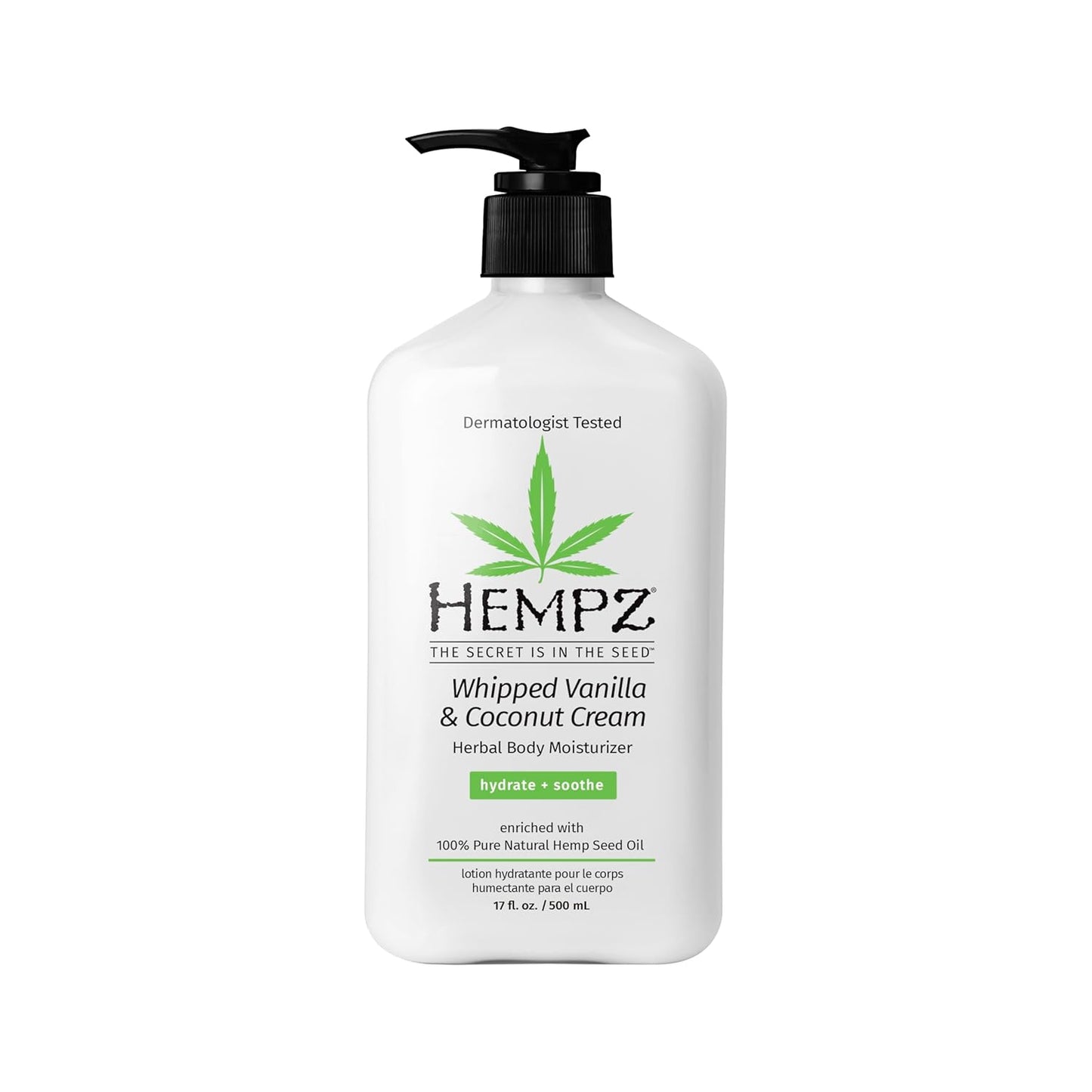 Hempz Whipped Vanilla & Coconut Cream Body & Hand Lotion, Vegan Formula, for Men or Women, 17 oz.