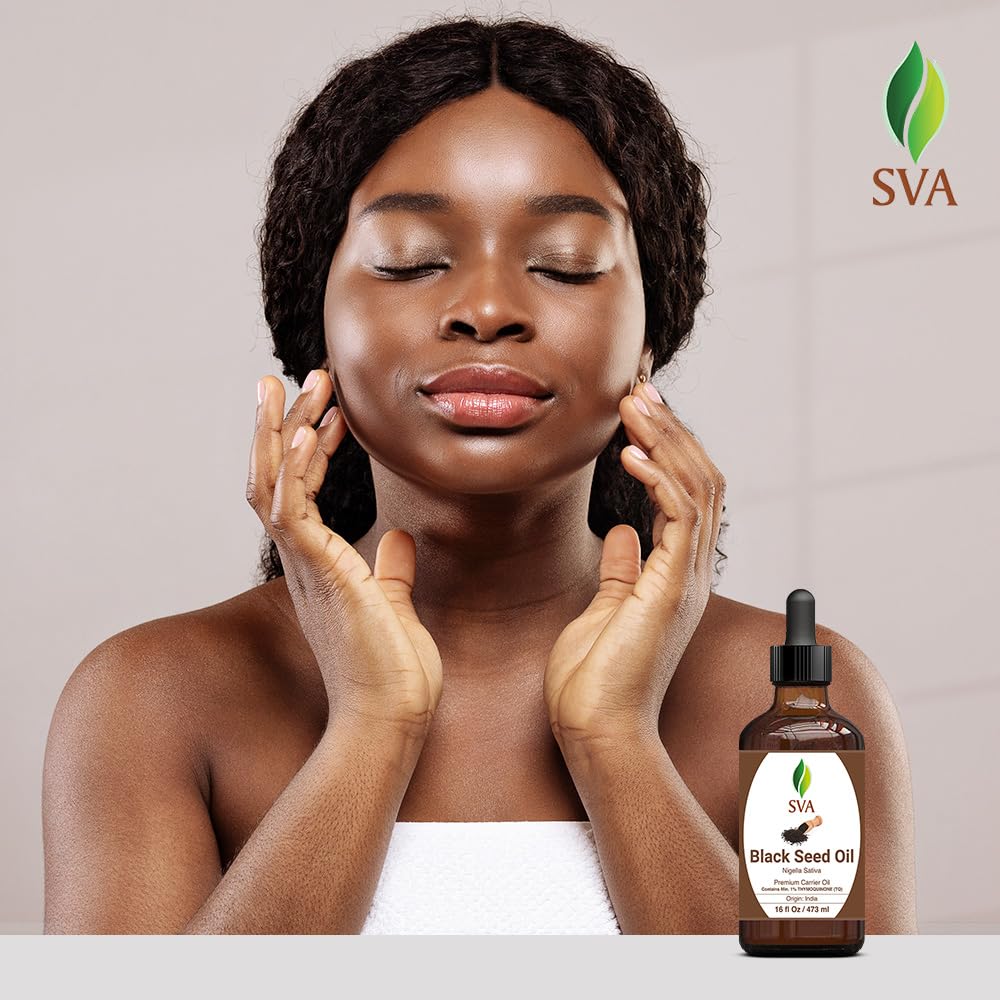 SVA Black Seed Oil - 4 Fl Oz – 100% Natural Cold Pressed Black Seed Oil - for Face, Skin Care, Hair Care, Scalp Massage & Body Massage – Carrier Oil with Dropper