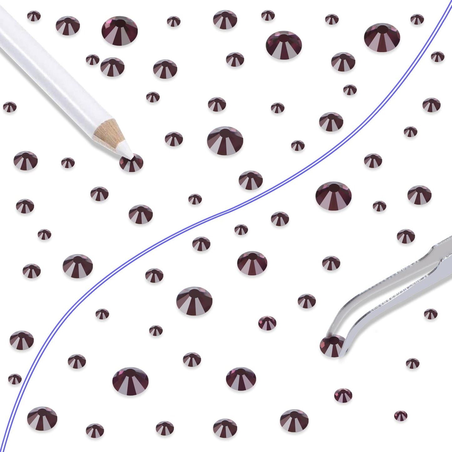 LPBeads 6000 Pieces Amethyst Non Hotfix Rhinestones 6 Sizes Round Crystal Glass Flat Back Rhinestones with Tweezers and Picking Pen for Nail Art Crafts Clothes Bags DIY