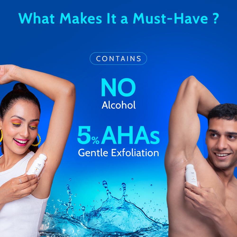 UnderArm Roll-On with 5% AHA| Lactic & Mandelic Acid|Prevents Odour, Brightens Skin & Exfoliates Underarm | For Sensitive Skin | Fragrance-Free | Alcohol & Aluminium Free | 1.35 fl oz