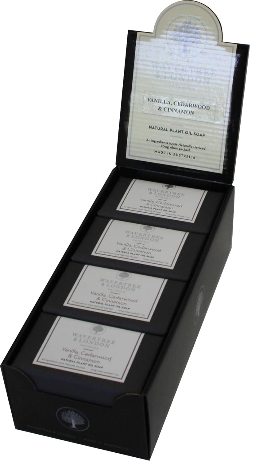 Wavertree & London Vanilla, Cedarwood & Cinnamon Scented Natural Soap (8 Bars), 7oz Moisturizing French Triple Milled Soap Bars enriched with shea butter, Plant Oil Bath & Body Bars for All Skin Types