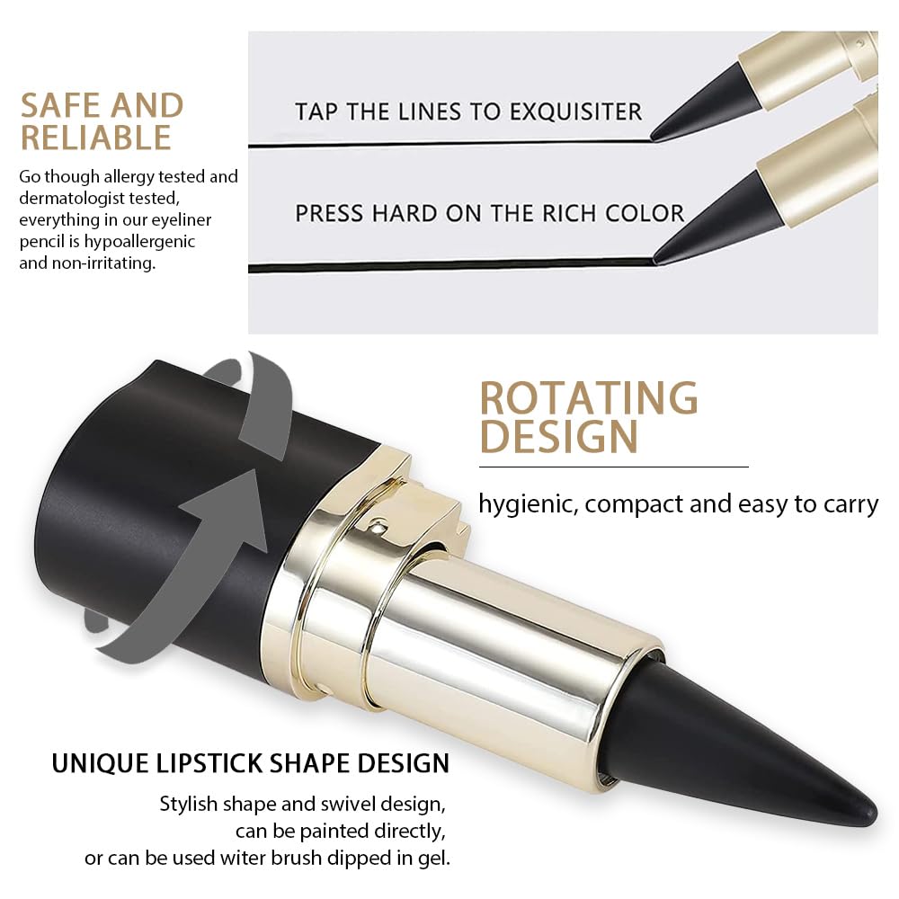 Kaely 2Pcs Black Silver Gel Eyeliner Pencil,Natural Cream Eye Liner Waterproof Smudge Proof,Cat Eye Black Smokey Eyeshadow Palette Stick Crayon,Goth Halloween Makeup,delineador de ojos contra el agua