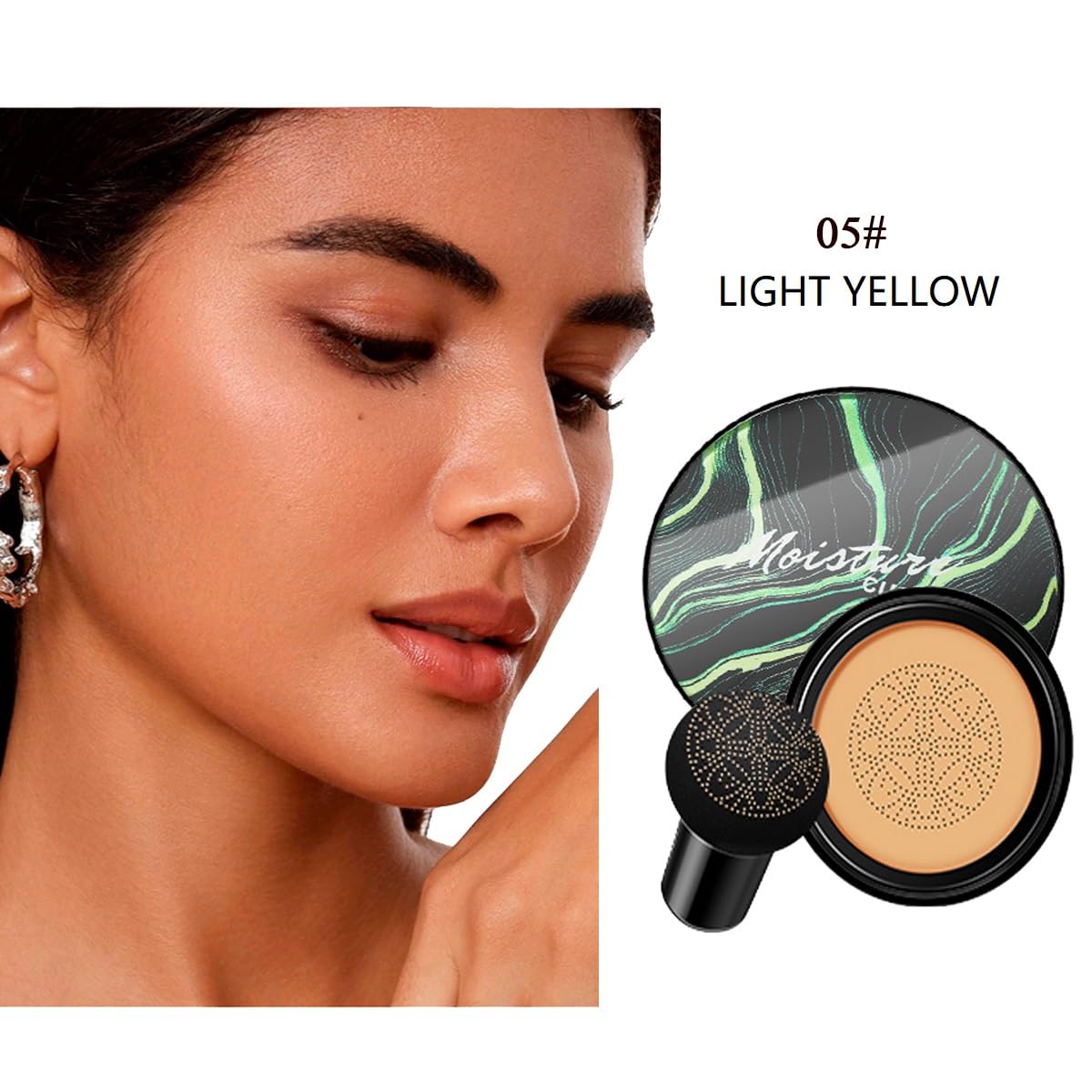 Air Cushion CC Cream Mushroom Head Foundation,BB Cream Makeup Foundation,Moisturizing Concealer,Long Lasting Full Coverage Waterproof,Even Skin Tone for All Skin Types (5# Light Yellow, 20g)