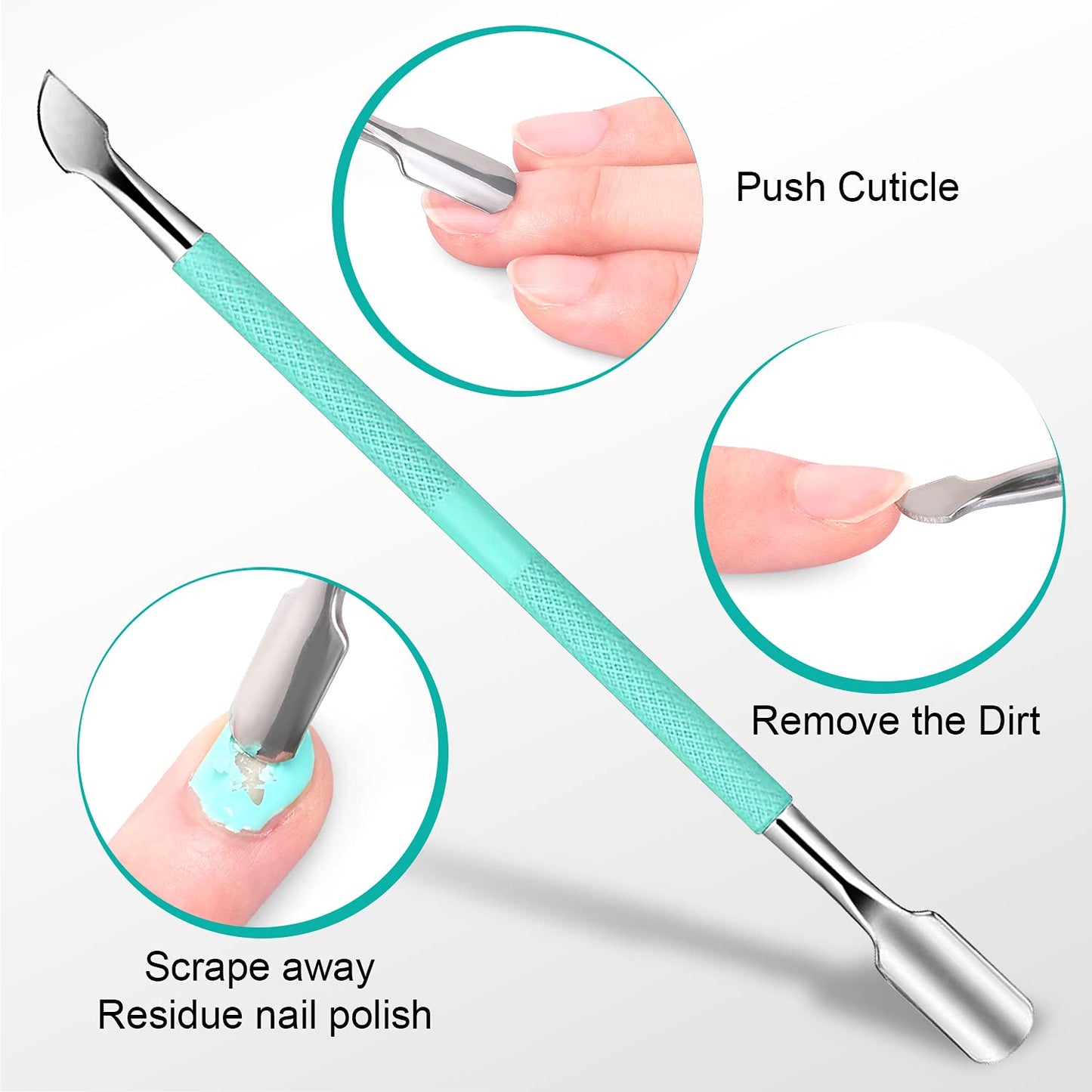 Easkep Cuticle Trimmer with Cuticle Pusher, Professional Cuticle Remover Sturdy Pedicure and Manicure Tool for Healthy Nails (D501-Green)