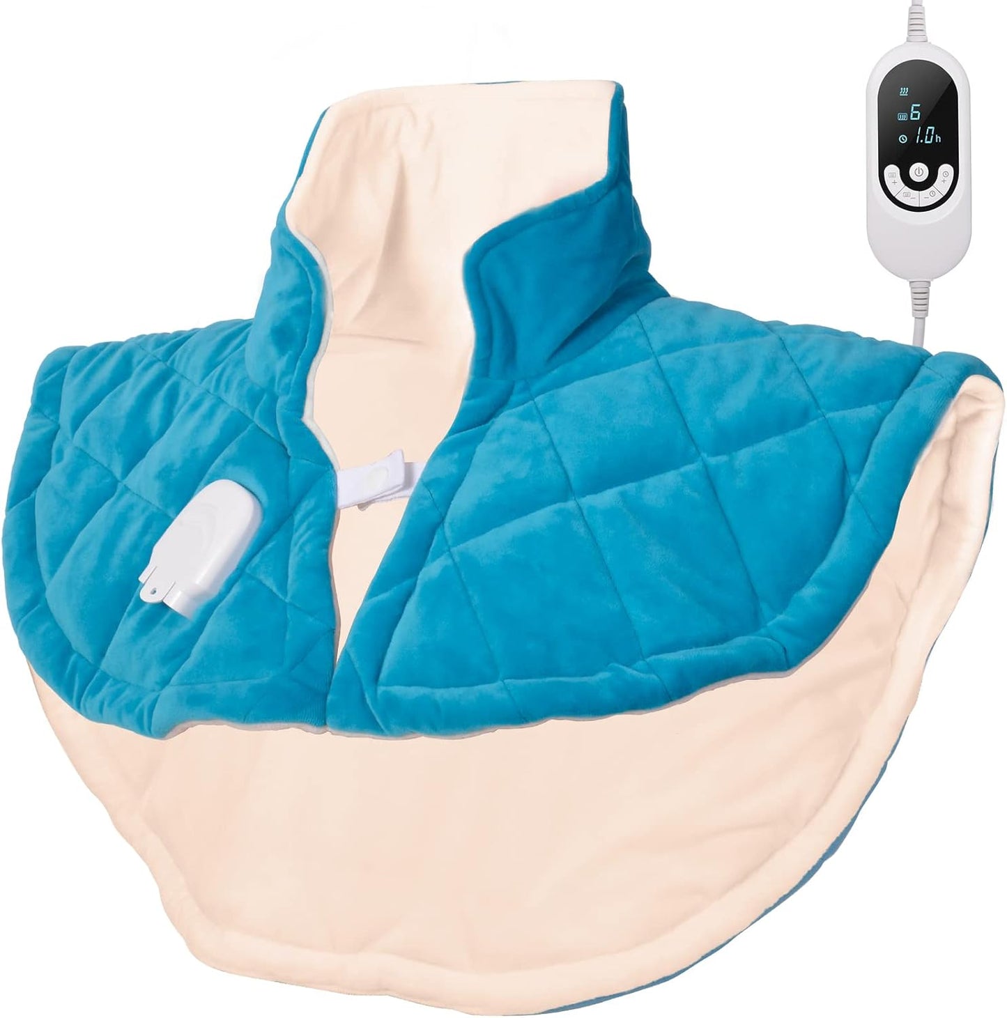 Heating Pad for Neck and Shoulders and Back, Weighted Electric Heat Pad for Pain Relief, Large Heated Wrap, 6 Heat Settings, 6 Auto-Off, Gifts for Women Men Mom Dad(Blue M)