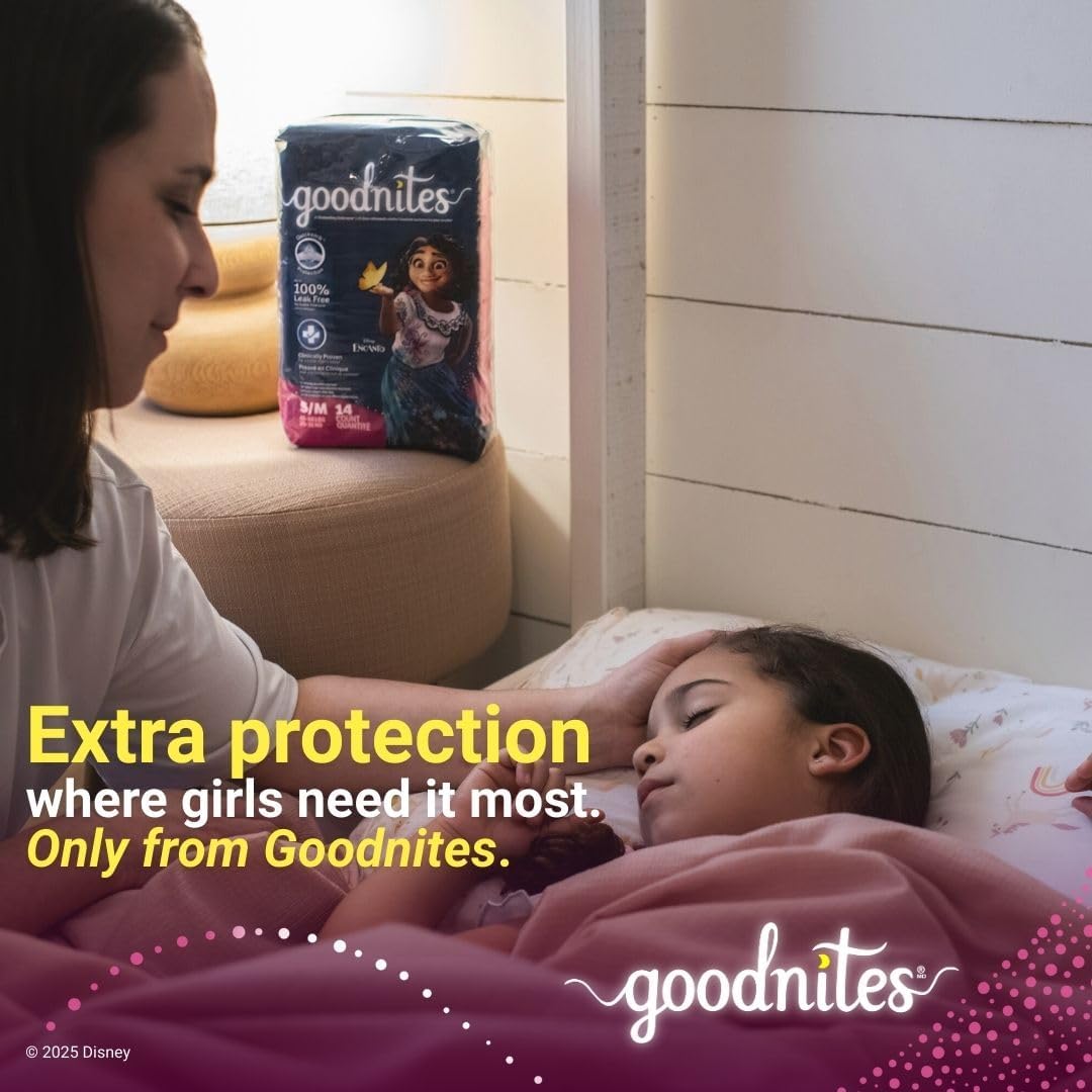 Goodnites Girls' Nighttime Bedwetting Underwear, Size S/M (43-68 lbs), 14 Ct, Packaging May Vary