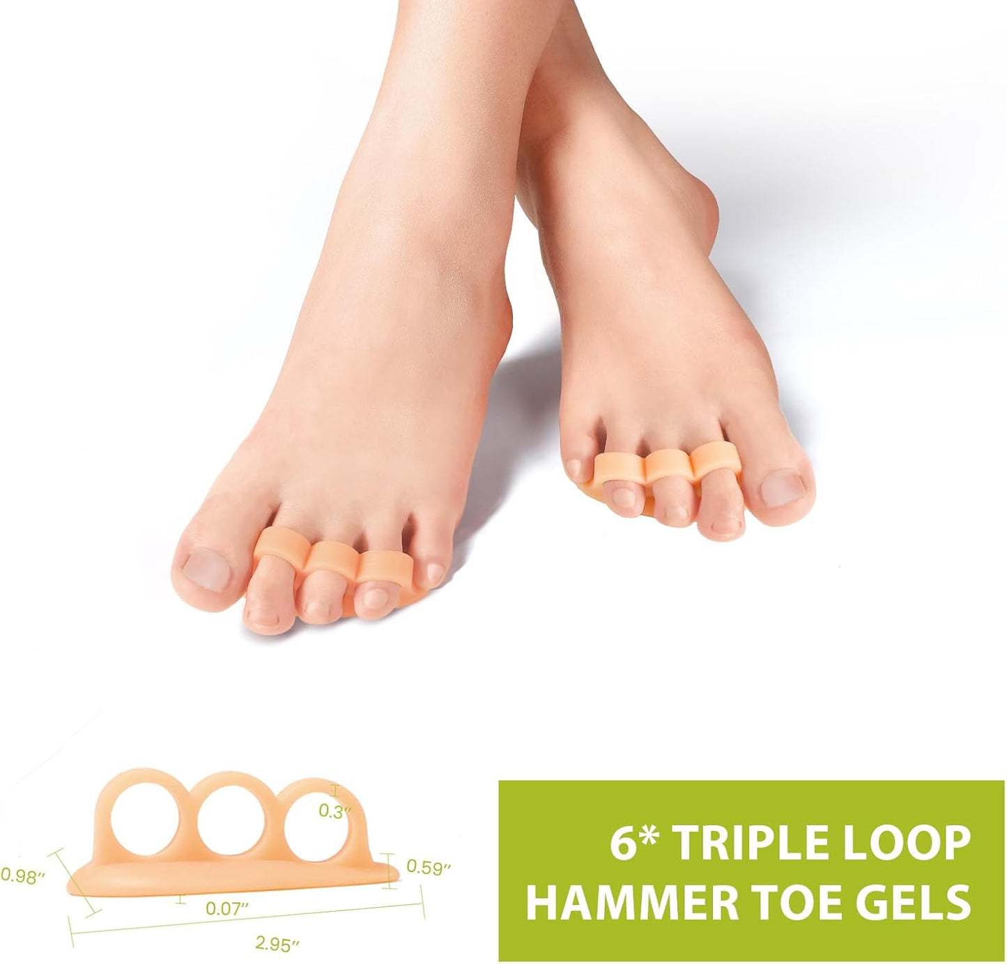 Bukihome Hammertoe Corrector Gel Toe Straighteners - 12 pcs Support Crest for Women & Men - Realign Bent, Crooked, Curled, Claw, Hammer Toes - Beige,Three Loop