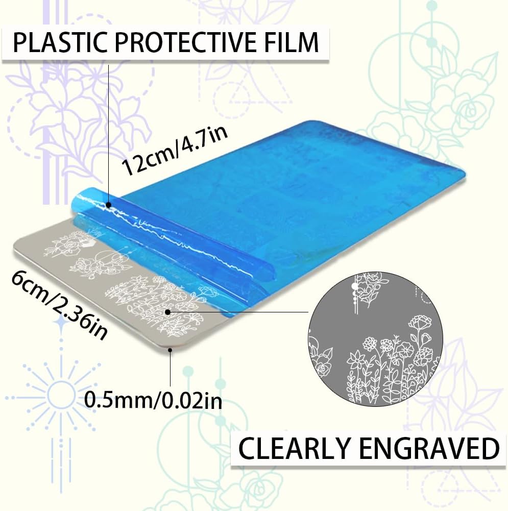 PH PandaHall 3pcs Nail Stamping Plate Plant Nail Stamper Flower Nail Art Stencils Printing Template Tip Nail Stencils Stainless Steel Nail Image Plates for Nail Art Decoration Design Manicure Salon