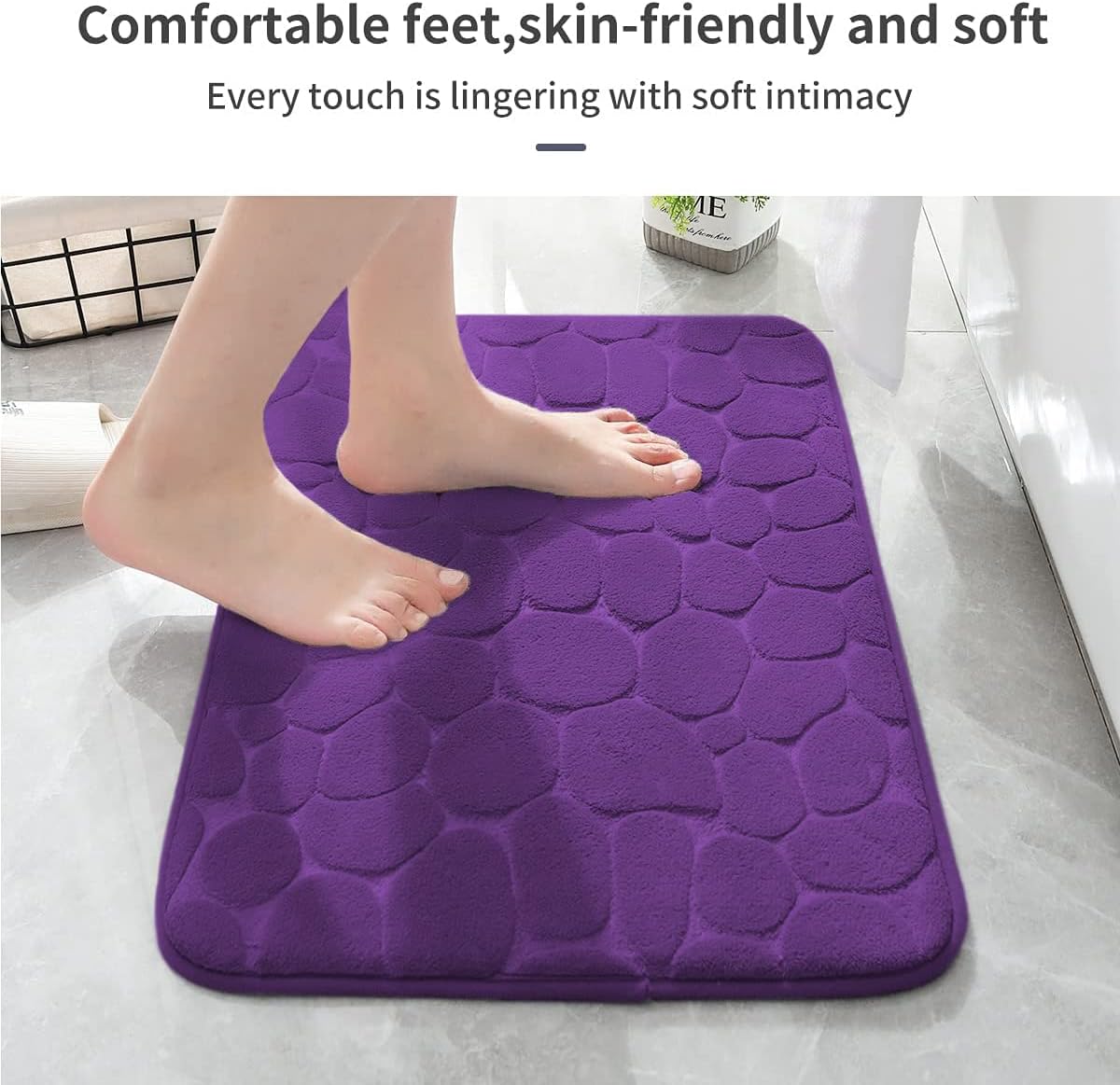 YIHOUSE Memory Foam Bath Mat Cobblestone Bathroom Rugs Super Water Absorbent Bath Mats for Bathroom Machine Washable Bath Rugs(24 x 36,Eggplant)