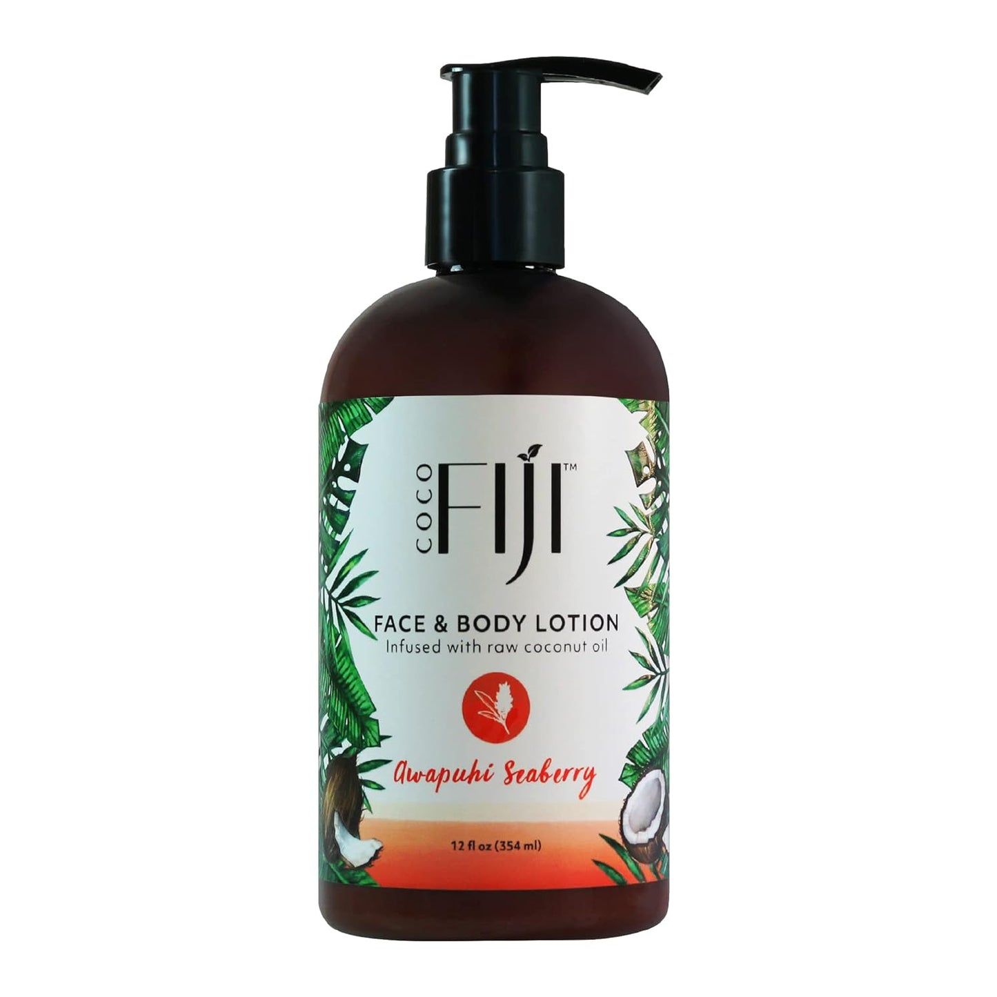 Coco Fiji Face & Body Lotion Infused With Coconut Oil | Lotion for Dry Skin | Moisturizer Face Cream & Massage Lotion for Women & Men | Awapuhi Seaberry 12 oz, Pack of 1
